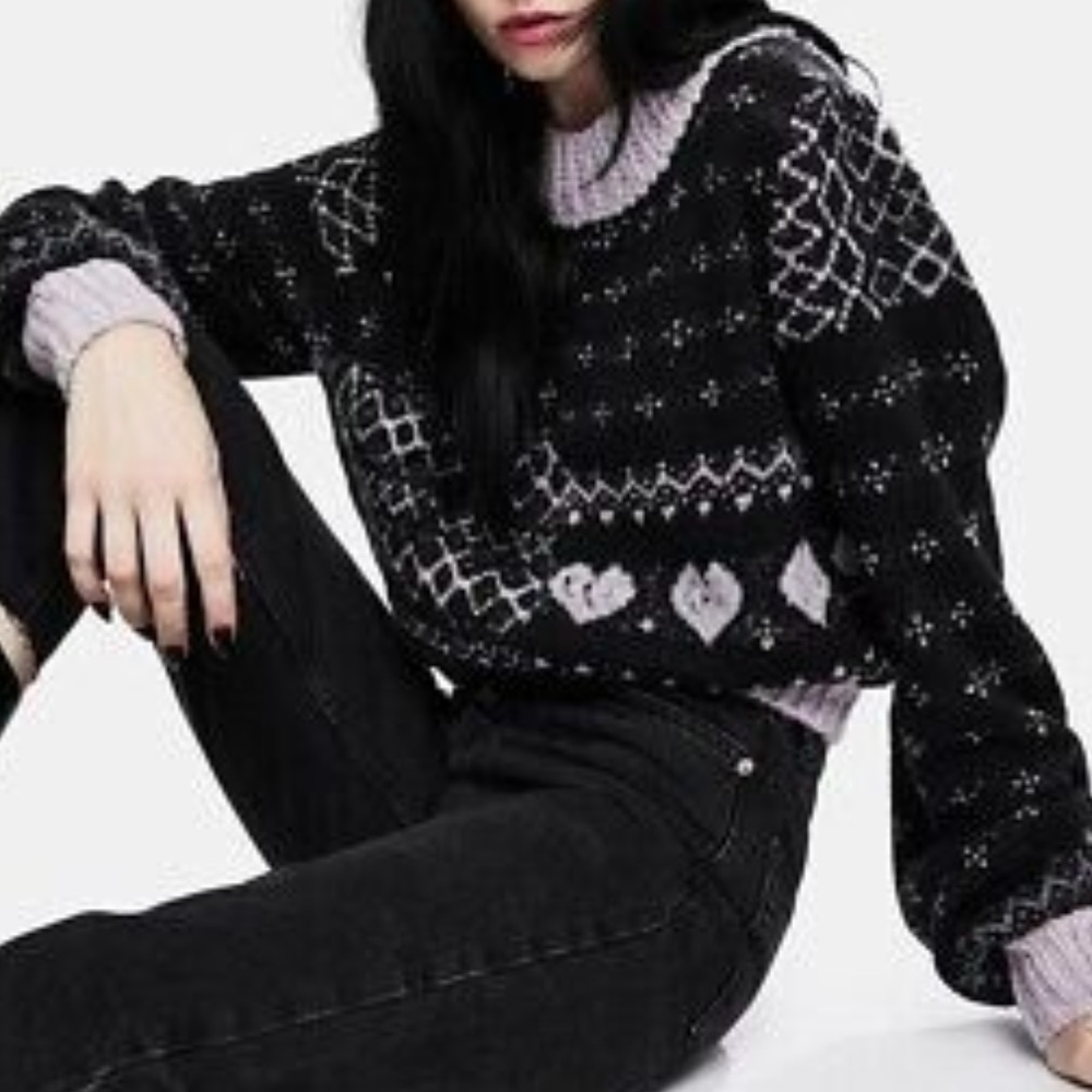 Free People Snow Globe Wool Alpaca Mock Neck Cropped Pullover Sweater: Onyx - Picture 7 of 16